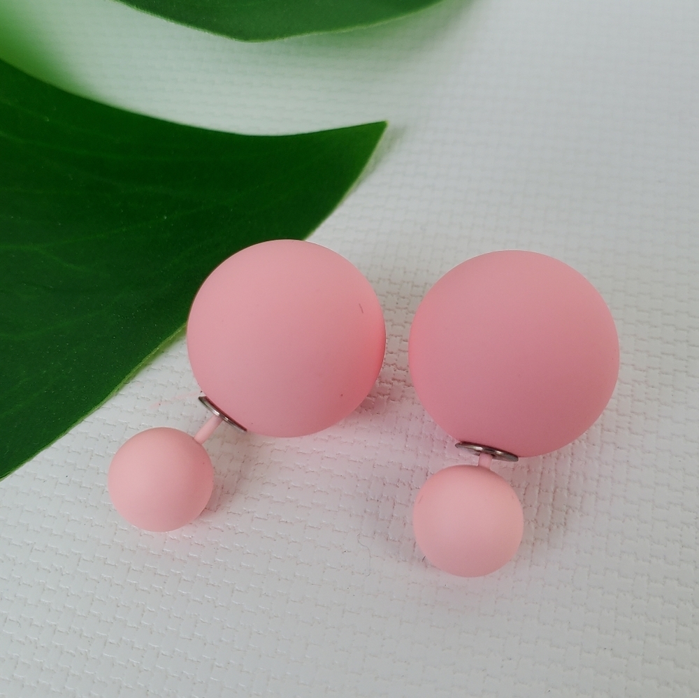 Double Sided Rubber Ball Stud Earrings 2 in One